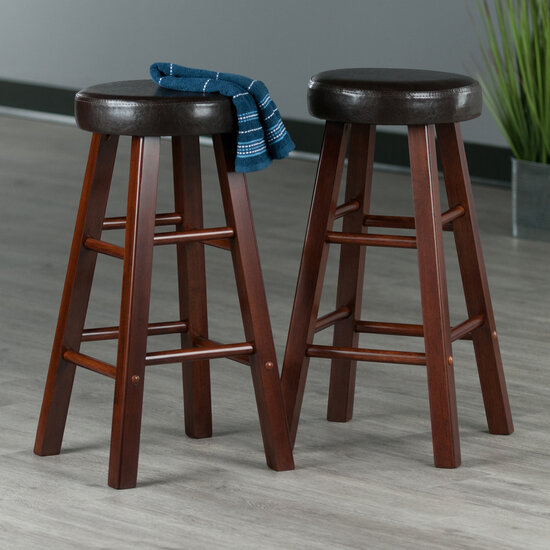 Winsome Wood Maria Collection 2-Piece Cushion Seat Counter Stool Set, Espresso & Walnut 