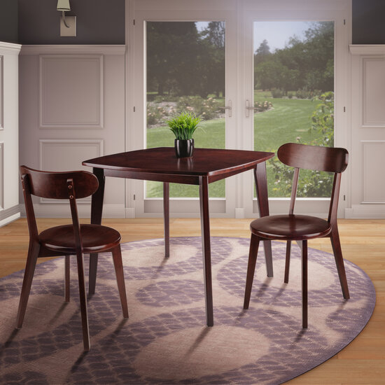 Winsome Wood Pauline Collection 3-Piece Dining Table with H-Leg Chairs, Walnut