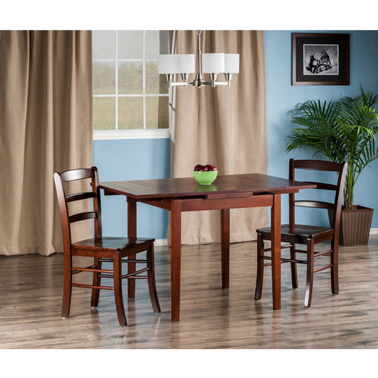 Winsome Wood Pulman Collection 3-Piece Set Extension Table with 2 Benjamin Ladder Back Chairs in Walnut, 48-1/32" W x 29-59/64" D x 29-19/64" H