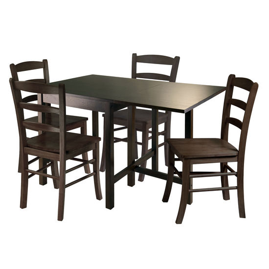 Winsome Wood WS-94545, Lynden 5-Piece Dining Table with 4 Ladder Back Chairs, Antique Walnut, 48'' W x 30'' D x 29.5'' H