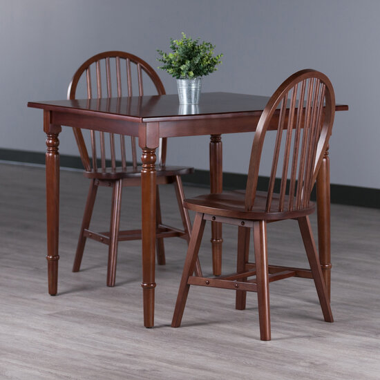 Winsome Wood Mornay Collection 3-Piece Dining Table with Windsor Chairs, Walnut
