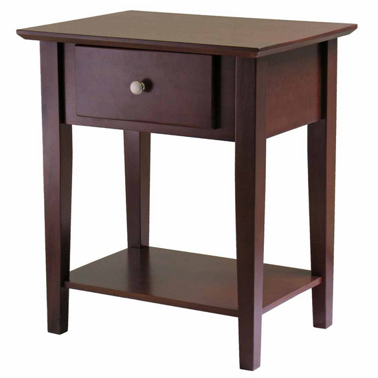 Winsome Wood Shaker Night Stand with Drawer with Antique Walnut Finish